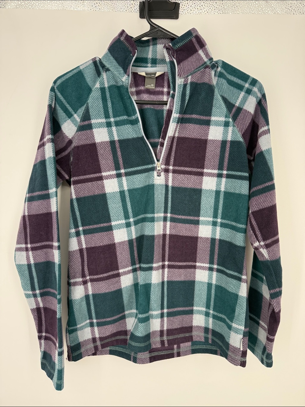 Eddie Bauer Women’s Plaid Quarter-Zip Fleece Pullover - Teal & Purple XS